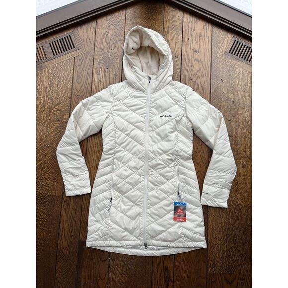 NWT Women’s Size Medium Columbia OmniHeat Heavenly Long Hooded Dark Stone Jacket - Picture 1 of 5